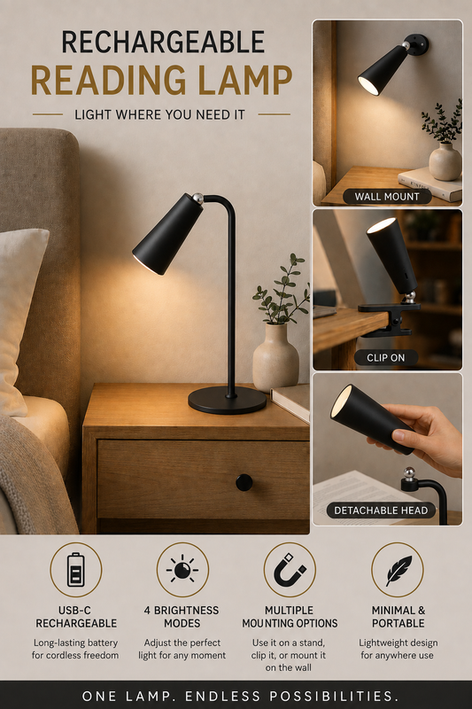 Rechargeable LED Reading Lamp Black 106P