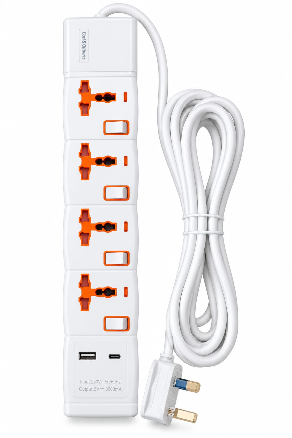 13A 4 Way Universal Extension With USB And Type-C