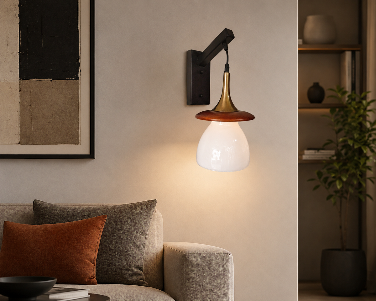 Wood Disc White Glass Wall Light MD274
