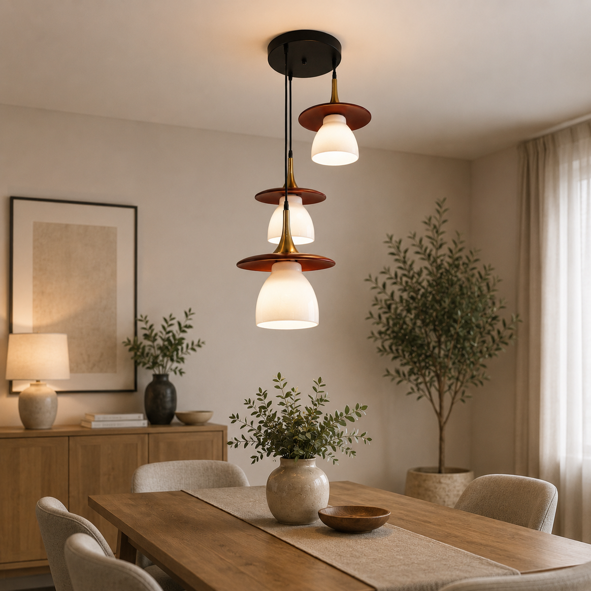 Wood Disc White Glass pendant Light MD274