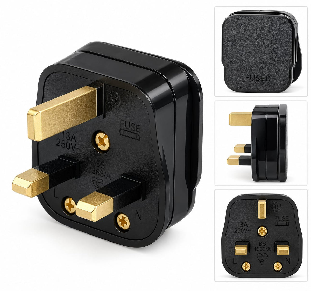 13A Fused Top Plug Black