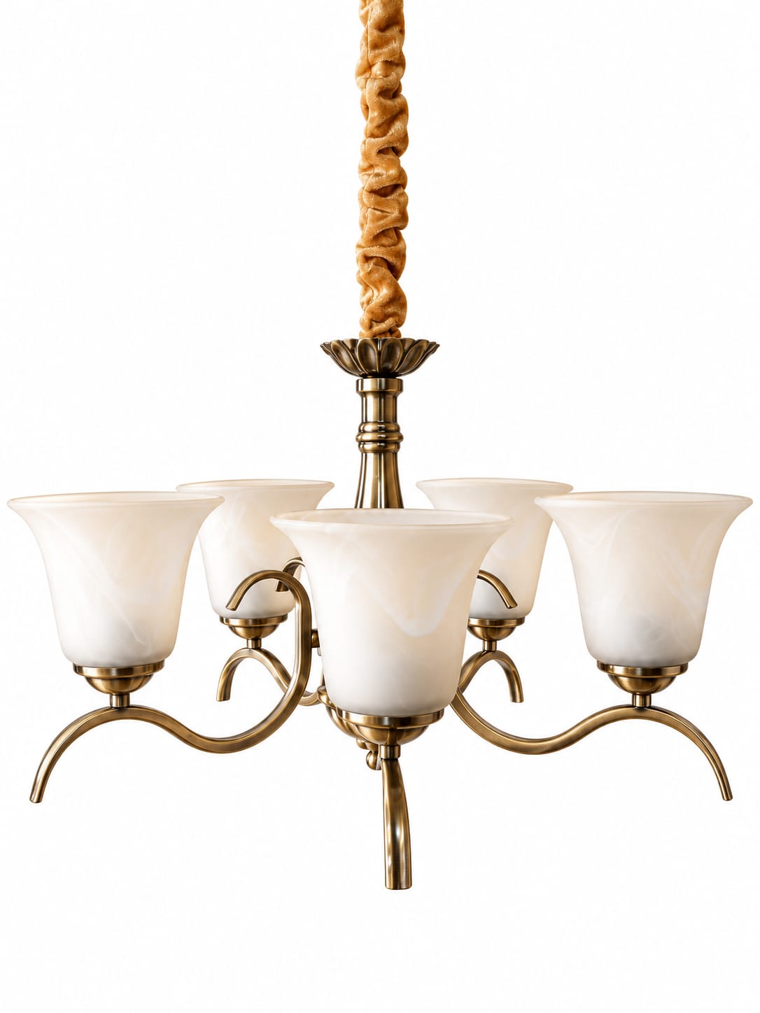 Elegant Antique Brass 5-Light Chandelier with Marble-Effect Glass Shades 3805