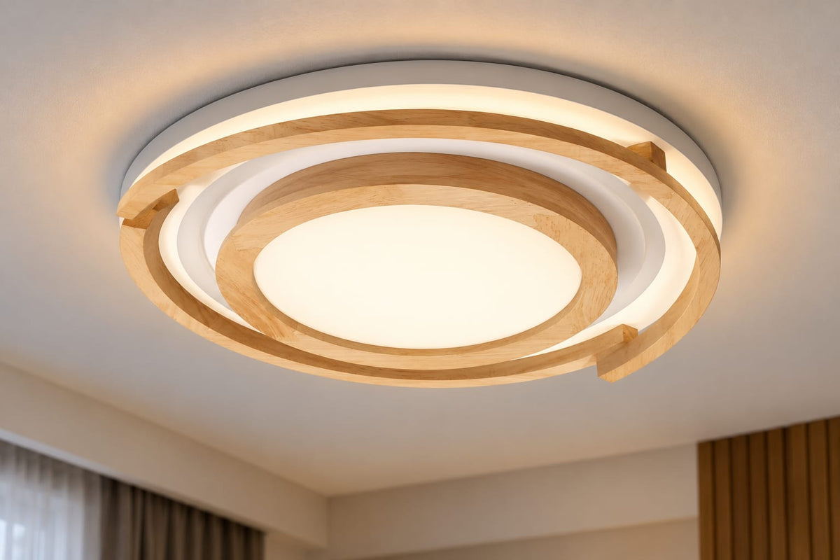 Modern Wood Effect Tri-Colour Dimmable LED Ceiling Light with Remote MT8101