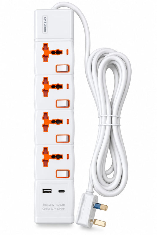 13A 4 Way Universal Extension With USB And Type-C