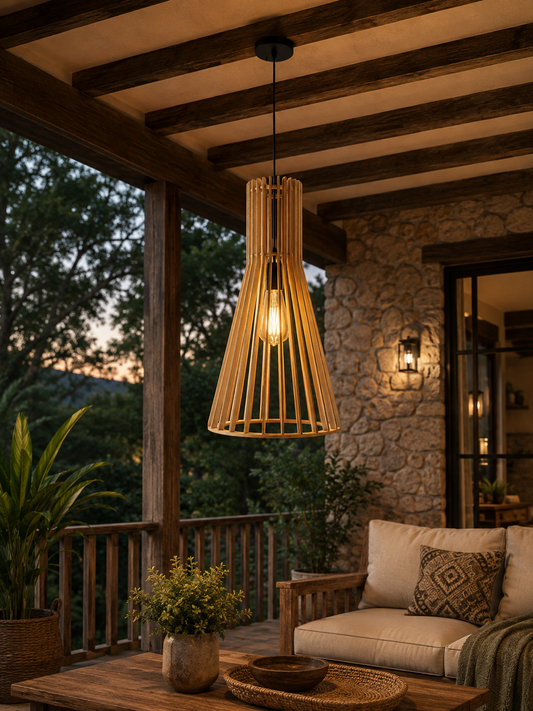 Wooden Fluted Cage Pendant Light