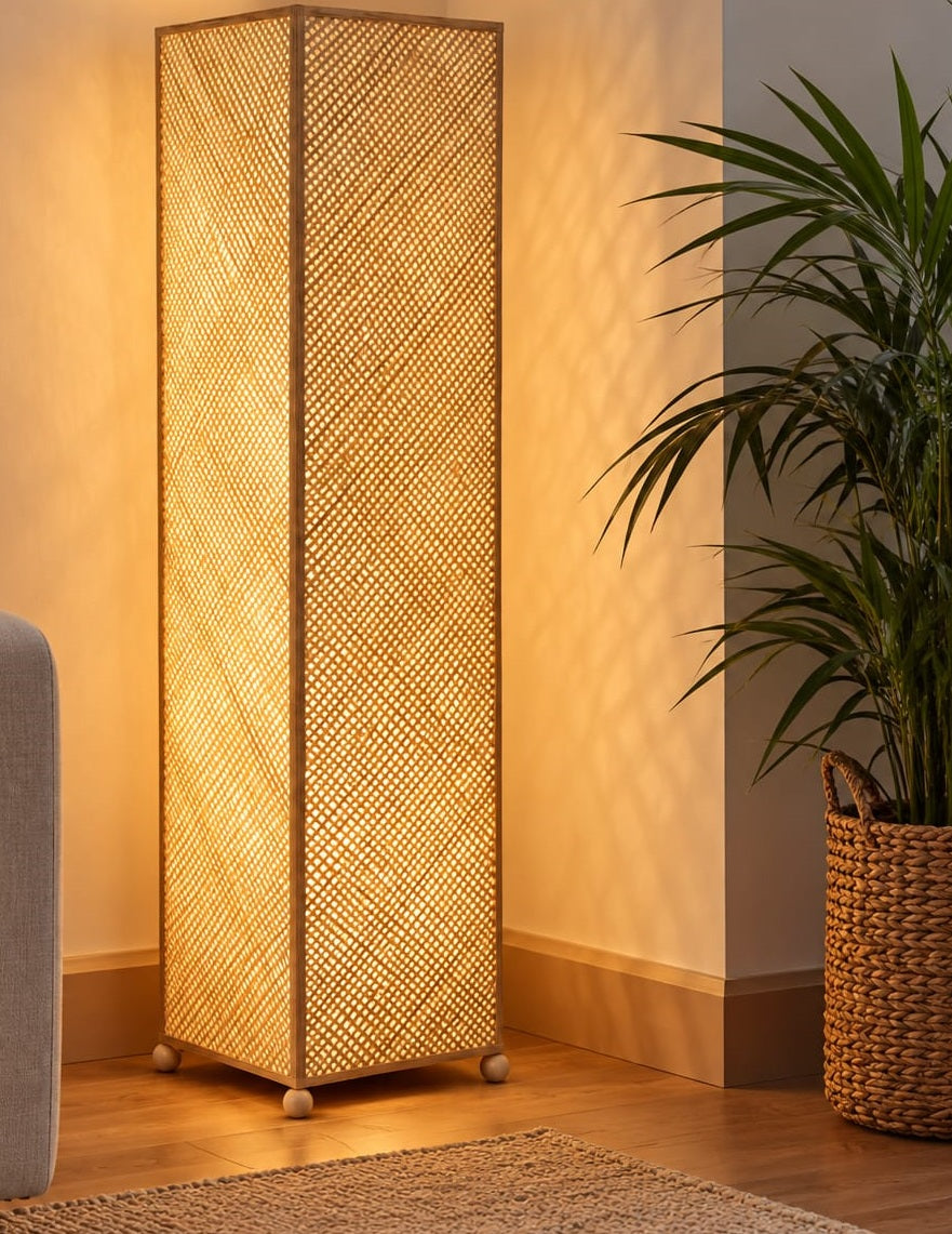 Natural Cane Square Floor Lamp